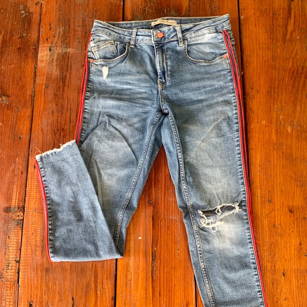 Vintage Distressed bluejeans red lining Zara denim